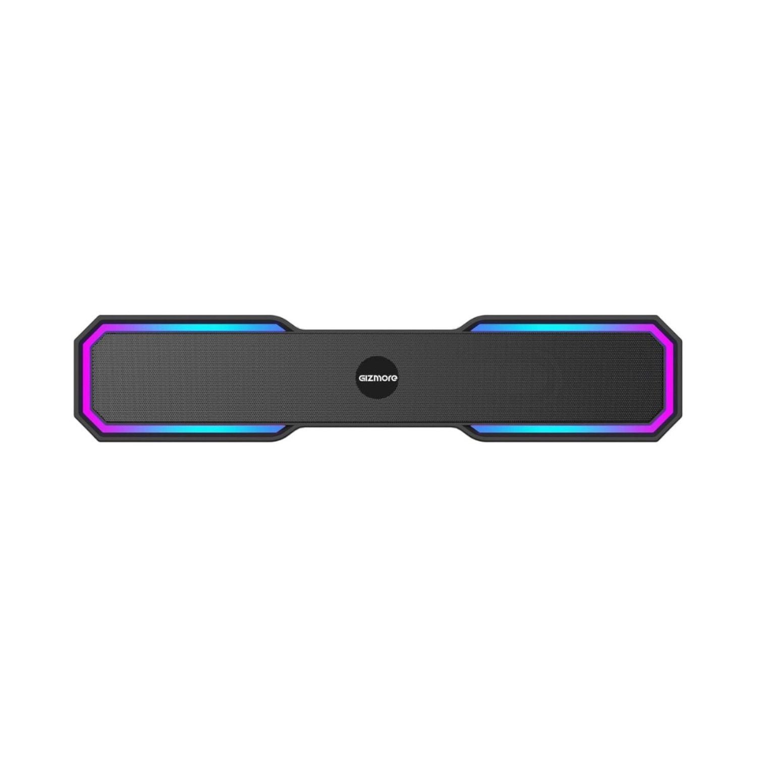 Gizmore Rock Bluetooth-Soundbar, schwarze Front mit farbigen LED-Rahmenlichtern